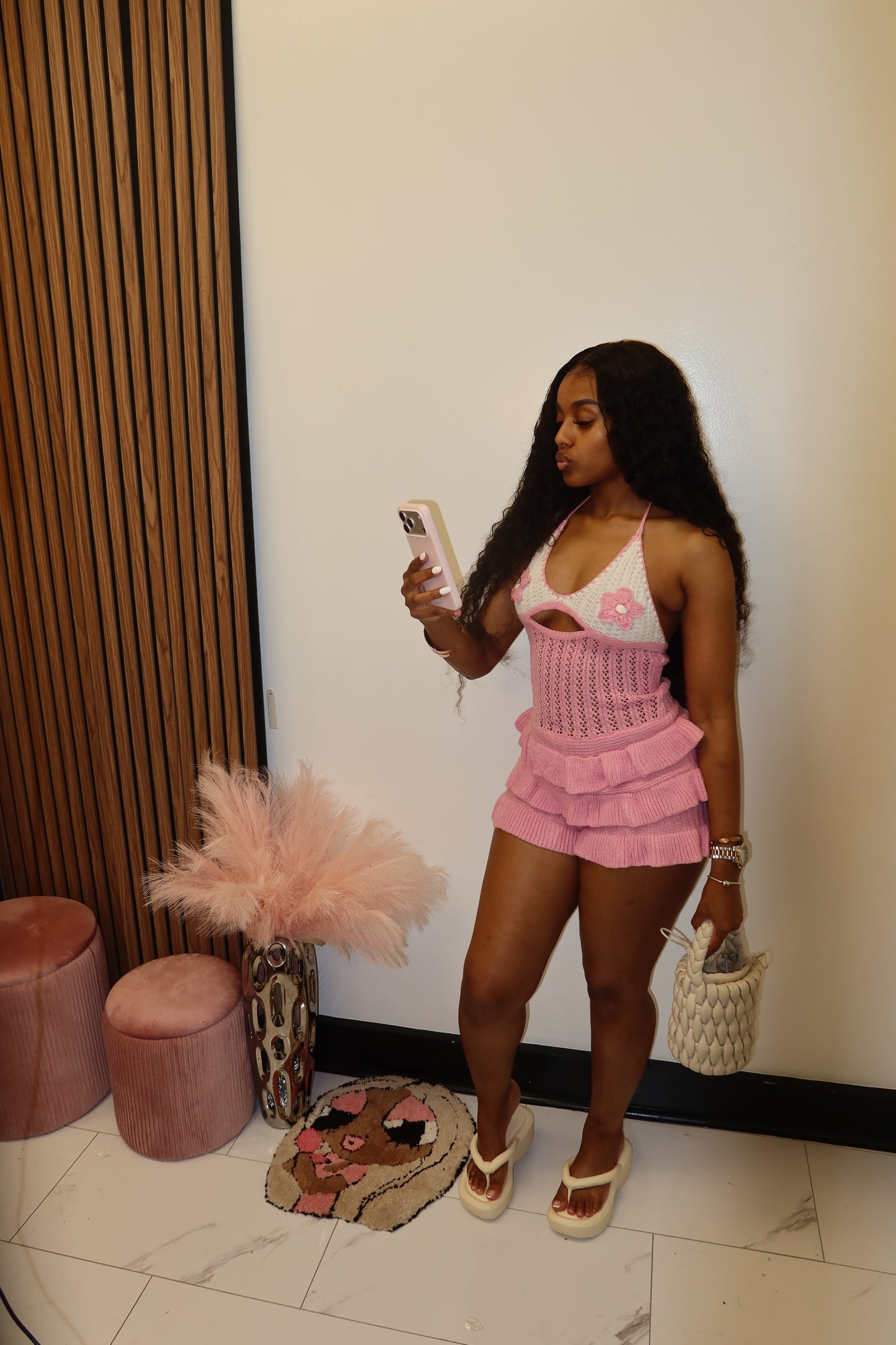 Pink Palm Knit Romper