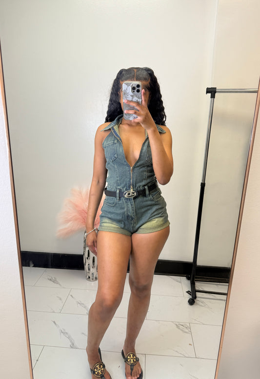 Halter style Denim Romper|Pre-order
