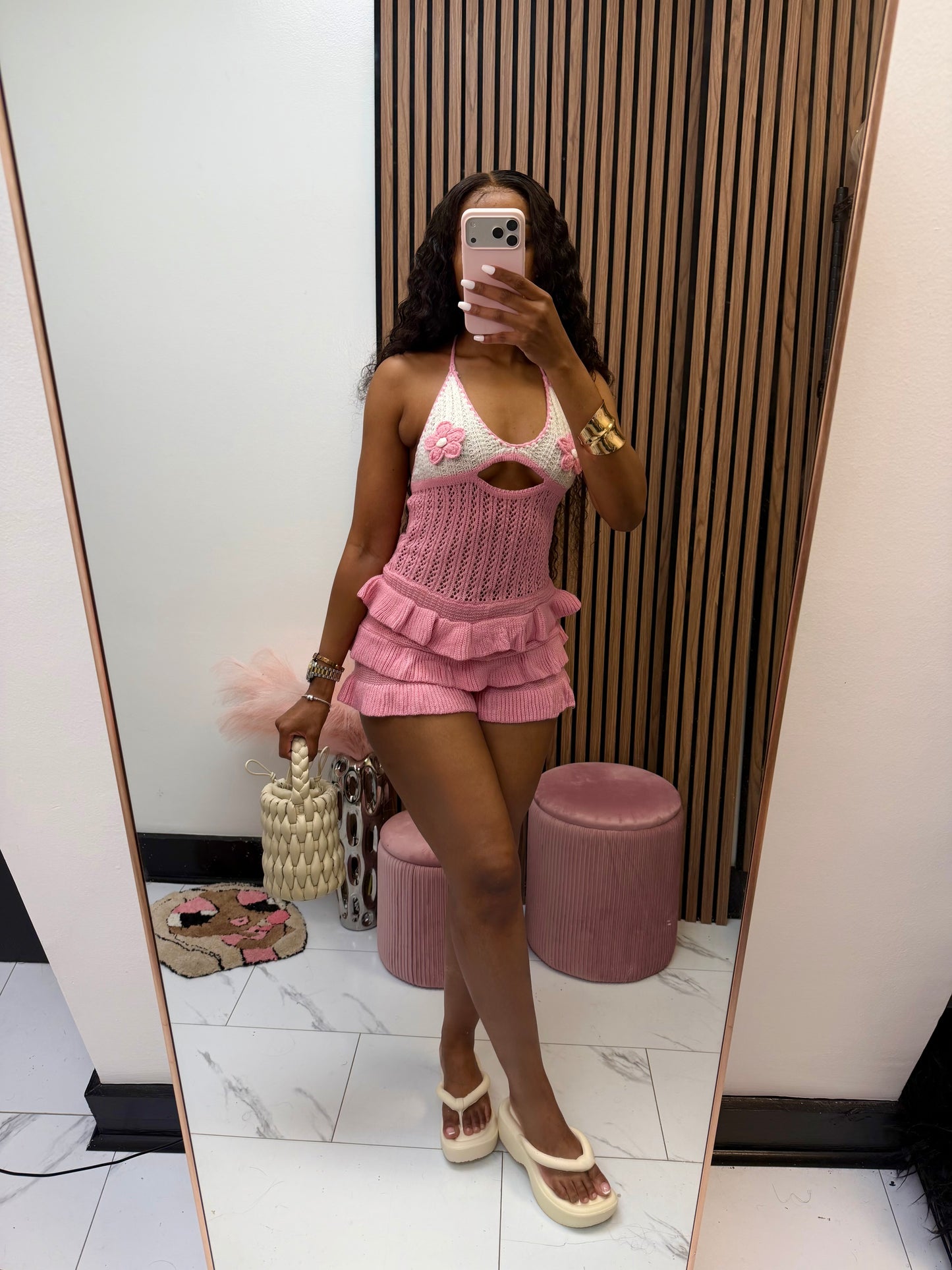 Pink Palm Knit Romper